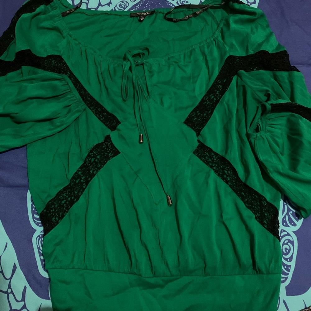 XOXO Vibrant Green Blouse with Black Lace